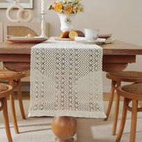Boho nertas stalo takelis, rankų darbo nėriniuotas dryžuotas dizainas, poliesterio austas stačiakampis stalo dekoras namams ir restoranui, Kalėdų šventės dekoracija 30*160CM brown