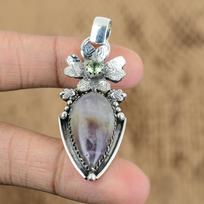 Easter Deal Pear Chevron Amethyst Gemstone Sterling Silver Flower Mother Pendant
