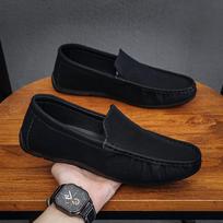 Low-cut Breathable Trend Fashion One-step Casual Men's Shoes Casual Leather Shoes Soft-soled Breathable Fashion Business Loafers Men 44 juoda