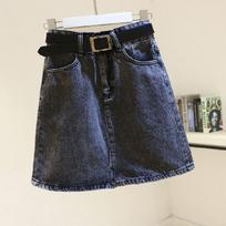 Smoky Gray Denim A-line Short Skirt for Women, Women's Retro Summer New Korean Style High-waisted Slim Skirt Hip-covered Skirt S