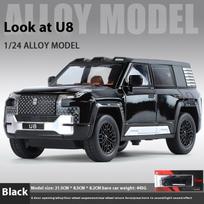 1:24 mastelio BYD LOOK UPAT U8 visureigis lydinio automobilio modelis su lieto metalo detale, garsu ir šviesa, atitraukiamas, vaikų žaislas, madingas eksponavimo papuošalas, dovana vaikams juoda