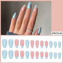 New French Almond Wearing Armor Nude Blue and White Small Flower Patch Prose Finger Patch Nail Patch Nail Patch Nail Patch Nail Patch