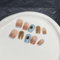 Wearing Armor Pure Handmade Manicure Finished Product Fake Nail Patch Nude Color Gradient Haze Blue Magic Mirror Wearable Nail Patch Extra Small XS