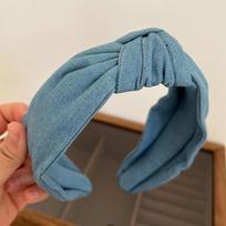 PROLY New Fashion Women's Hairband Center Knot Denim Headband Solid Color Big Bowknot Headwear Adult Hair Accessories