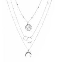 New Fashion Retro Moon World Map Circle Pendant Multilayer Necklace Party Charm Jewelry Accessories For Women Gifts