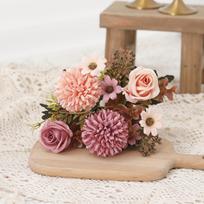 Rose Artificial Dandelion Flowers Bridal Bouquet Fake Floral Garden Wedding Party Living Room Home Table Autumn Christmas Decor