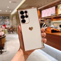 Luxury Plating Case For Samsung Galaxy A55 A53 A54 5G S23 S24 FE S25 S24 Ultra Side Love Heart Pattern Silicone Soft Phone Cover For Samsung S24 Plus gray