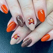 Fall Maple Leaf Press On Nails Almond Fake Nails with Glitter Design Thanksgiving False Nails Autumn Stick On Nails