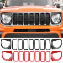 Įdėklas, apdailos žiedas priekinės grotelės dangteliui, skirtas Jeep Renegade 2022, lenktynių grotelės, priekinių žibintų apsauga, išorės aksesuaras Black 9PCS black
