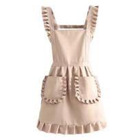 Cute Apron for Women Ruffled Edge Apron with Pockets Sleeveless Cooking Kitchen Maid Costume Halloween Cosplay Gifts smėlis