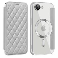 Prabangus skaidrus atverčiamas odinis piniginė-dėklas su magnetu telefonui iPhone 17E 16E, belaidžio įkrovimo, kortelių dėklas, dangtelis Capa iPhone17e gray