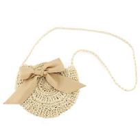 Vasaros šiaudinis paplūdimio krepšys Bow Moterys Crossbody Krepšiai Apvalūs krepšiai su Bowknot 26cm*5cm*26cm smėlis