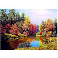 Deimantinė tapyba Rudens tvenkinys Apvalūs deimantai Paveikslas natūralus Deimantinė siuvinėjimas Peizažas Kalnų krištolas 20X30CM black