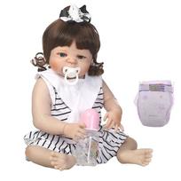 22inch Lovely Silicone Realistic Reborn Baby Girl Doll Model Blue Eyes Gift 22inch black