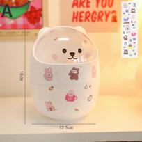 Desktop Semplice Bidone Della Spazzatura Con Coperchio Piccolo Simpatico Orso Contenitore Porta Penna Per Dormitorio Studentesco A
