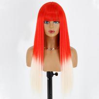 MISS PERUKAS Oranžinis ir baltas ilgas tiesus perukas su kirpčiukais iš sintetinio pluošto kasdieniniam nešiojimui Cosplay ilgas tiesus perukas moterims 60 cm beige