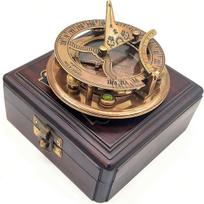 Žalvarinis saulės laikrodis-kompasas su mediniu dėklu - Gilbert saulės laikrodis Kempingo/Žygio Steampunk aksesuaras - Antikvarinė apdaila black