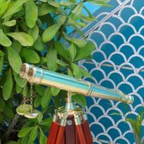 Nautical Gold Finish Brass Antique Binocular With Wooden Tripod Stand Gift auksas