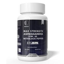 HEROOT KSM-66 Ashwagandha Capsules with Black Pepper, Herbal Supplement, Vegetarian Capsules Pack=60 Capsules