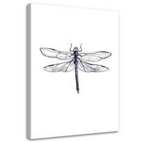 Canvas print, Drawn dragonfly 40x60 juoda/balta