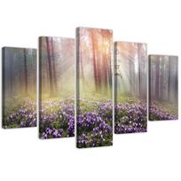 Penkių dalių paveikslų spausdinimas ant drobės Misty forest flowers 100x70 violetinė