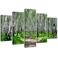 Penkių dalių paveikslas ant drobės Birch Forest Nature 100x70 žalia