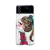 For Samsung Galaxy Z Flip 4 3 Case Red Skirt Girl Pattern Painted Transparent Folding Shockproof Clear Pc Hard Cover Accessories For Galaxy Z Flip 4