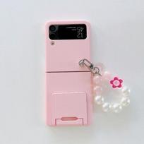 For Samsung Galaxy Z Flip 4 3 5g Case Colorful Skin Friendly Matte With Integrated Holder Bracket Folding Hard Cover Accessories for Galaxy Z Flip 4 rožinė
