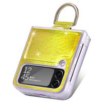 Fashion Portable Ring Holder Phone Case For Samsung Galaxy Z Flip 4 5g Flip4 Flip3 Flip 3 Folding Cover For Samsung Flip4 for Samsung Z Flip 4 geltona