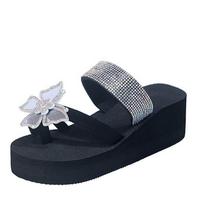 Summer Rhinestone Butterfly Slippers Sexy Flat-bottomed Wedge Slippers Women's Shoes 42 balta
