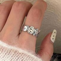BELLA BOX Graffiti Gingerbread Man Imitates S925 Thai Silver To Make Old Ins Cool And Cool, Niche Design, Index Finger Opening Ring, Female 【 Opening Adjustable 】 sidabras