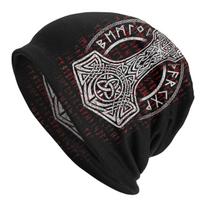 Viking Winter Warm Beanie Hats Runes Hammer Medieval Hat Bonnet Special Skullies Caps One Size gray