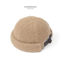 Unisex Winter Thick Docker Sailor Biker Cap Streetwear Pumpkin Vintage Navy Brimless Hat Melon Sailor Casual Short Harajuku Cap One Size beige