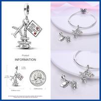 925 Bracelet Fashion Bee Astronaut Eiffel Tower 925 Silver Charms Beads Fine DIY Birthday Jewelry For Women gray