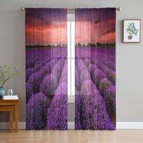 Violetinis Levandų Gėlių Laukas Šifono Plonos Užuolaidos Svetainei Miegamajam Namų Dekoras Langų Voile Tinklelio Užuolaidos W135 x H115cm x1 black