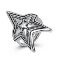 Thai Silver And Black Double Layer Overlapping Five -Pointed Star Open Ring Punk Retro Men 'S Trendy Star Rock Style Ring Resizable