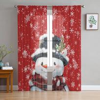Kalėdų sniego senelis snaigė miegamojo skaidrios permatomos užuolaidos šventinės dekoracijos langas Voile tiulio užuolaidos 135W x 114H(cm) brown