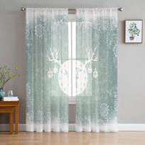 Kalėdinė Žvaigždė Briedis Miegamojo Skaidrios Plonos Užuolaidos Šventinė Dekoracija Langų Voile Tulle Užuolaida 135W x 183H(cm) x 2 gray