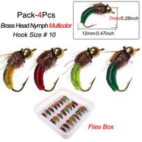 4/8/16/24Pcs/Box Realistic Nymph Scud Fly for Trout Fishing Nymph Artificial Insect Bait Lure Caddis Nymph Fishing Fly 4Pcs įvairiaspalvis