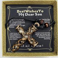 Geriausi linkėjimai mano brangiam sūnui kryžiaus pakabukas, etninės retro asmenybės karoliai, rankų darbo austi karoliai, reguliuojamas ilgis A necklace+gift box gray