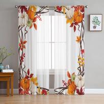 Moliūgai Rudens Lapai Skaidrios Užuolaidos Svetainės Langui Permatomos Voile Tule Užuolaidos Miegamojo Užuolaidos Namų Dekoras 135W x 114H(cm) white