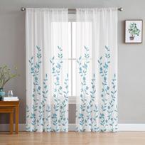 Augalų gėlė Permatomos lango užuolaidos svetainei virtuvei vaikams miegamojo Voile pakabinamos užuolaidos 135W x 114H(cm) white