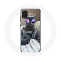 Coque Samsung Galaxy A21S Chat avec Lunettes de vue violettes