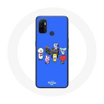 Coque pour Oppo A53 BTS BT21 Tata Chimmy Cooky Rj Koya Shooky Et Mang Jouent De la musique Fond Bleu
