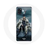 Coque pour Samsung Galaxy A21S Vikings Série Saison 6 Ragnar Lothbrok logo V Epée Gris Fond Brouilla pilka