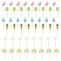 48Pcs Glitter Easter Cake Toppers Decoration for Easter Rabbit Theme Birthday Wedding Easter Party Cupcake Supplies beige