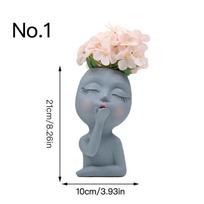 Cute Doll Resin Flower Pot Succulent Pot Planter Desktop Ornaments Home Decor Garden Decoration Bonsai Plant Pot No.1 gray