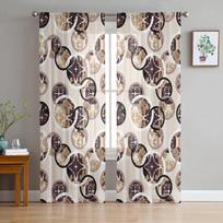 Apsukti lapai ir gėlės Rankomis dažytos chaki spalvos miegamojo permatomos užuolaidos šventinės dekoracijos langas Voile tiulio užuolaidos 135W x 114H(cm) black