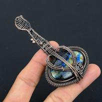 Natural Labradorite Gemstone Handmade Copper Wire Wrap Guitar Pendant 3.1 Y4f17 gray