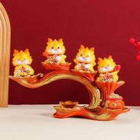Dragon Figurines Art Crafts Ornaments Cartoon Resin Year Decorative Statue Prosperity red